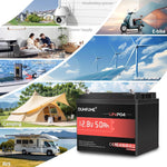12V 50Ah LiFePO4 Battery & Charger Combo: 5-Hour Fast Charging, 10-Year Lifespan, and 640Wh Energy for Your Adventures.