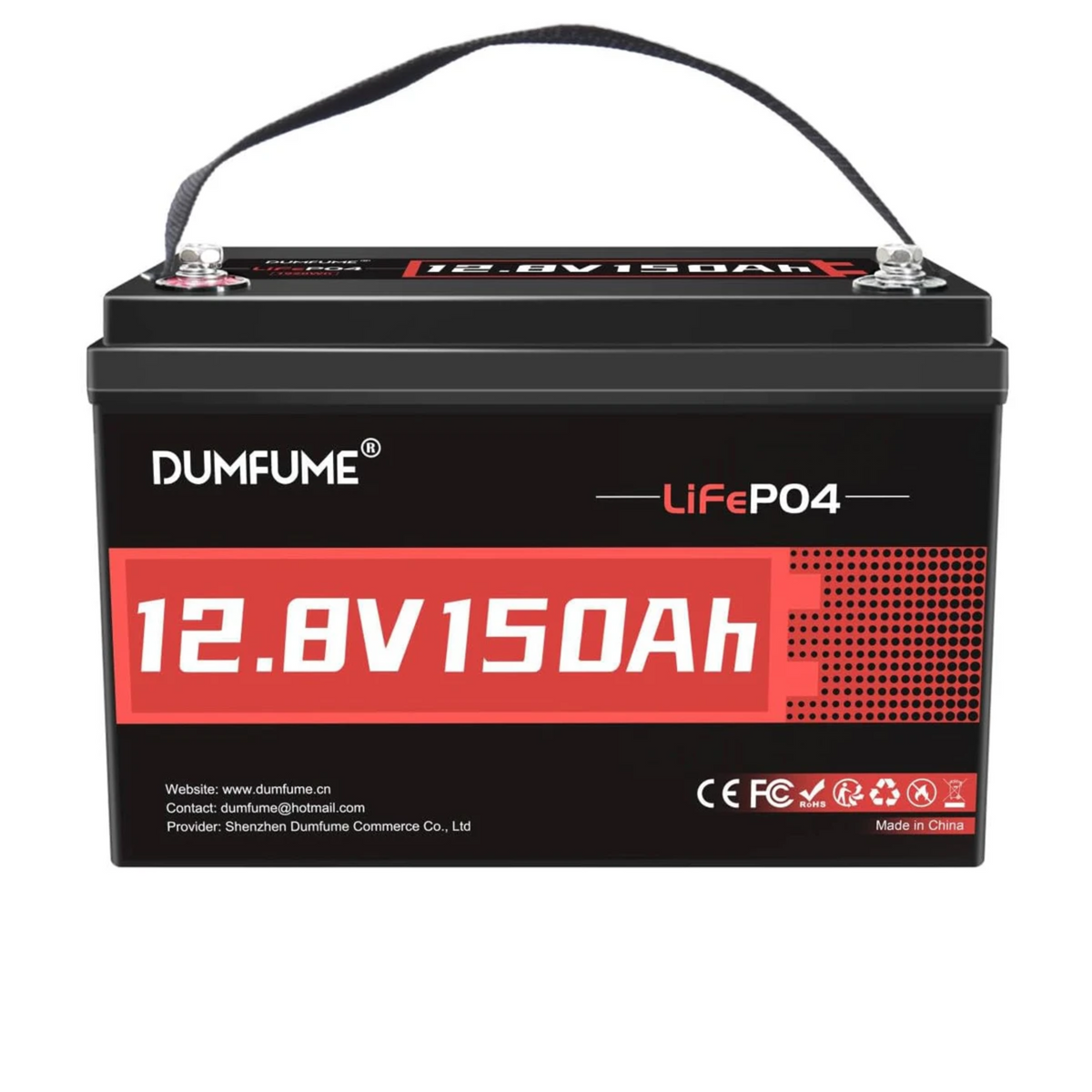 Dumfume 12V 150Ah Deep Cycle Rechargeable LiFePO4 Battery for RV Solar Marine Solar Panel Camping