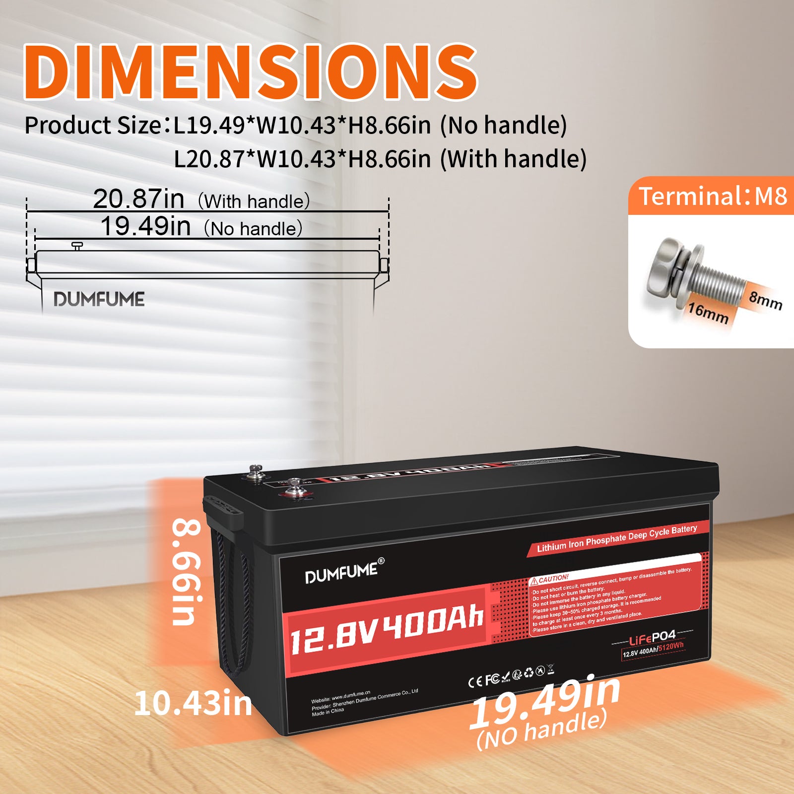 Dumfume 12V 400Ah Deep Cycle Rechargeable LiFePO4 Battery