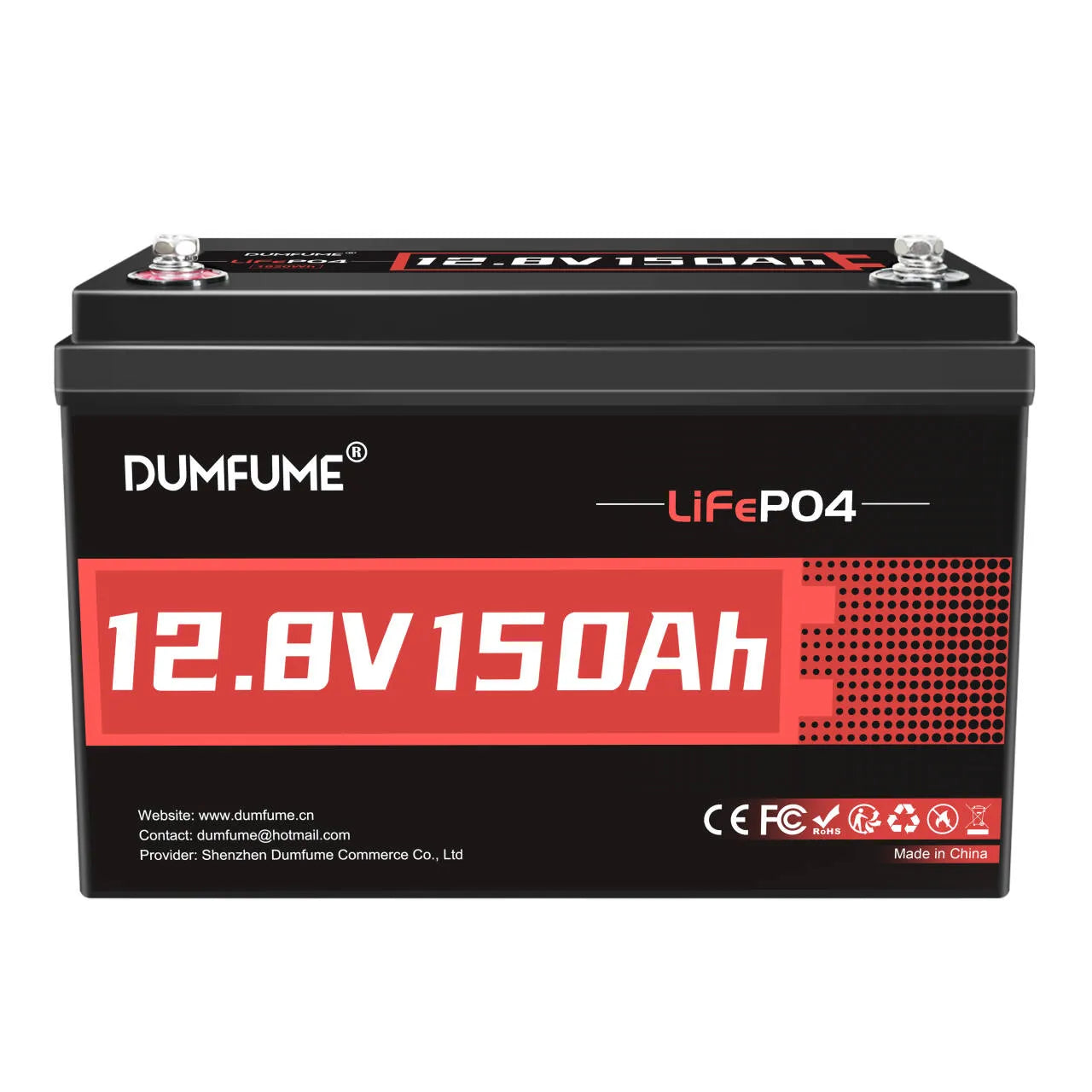 Dumfume 12V 150Ah Deep Cycle Rechargeable LiFePO4 Battery for RV Solar Marine Solar Panel Camping