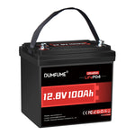 dumfume battery website 12V 100Ah, Perfect for Solar Home, RV, Campers, Trolling Motor, Motor Homes, Off-Grid Applications