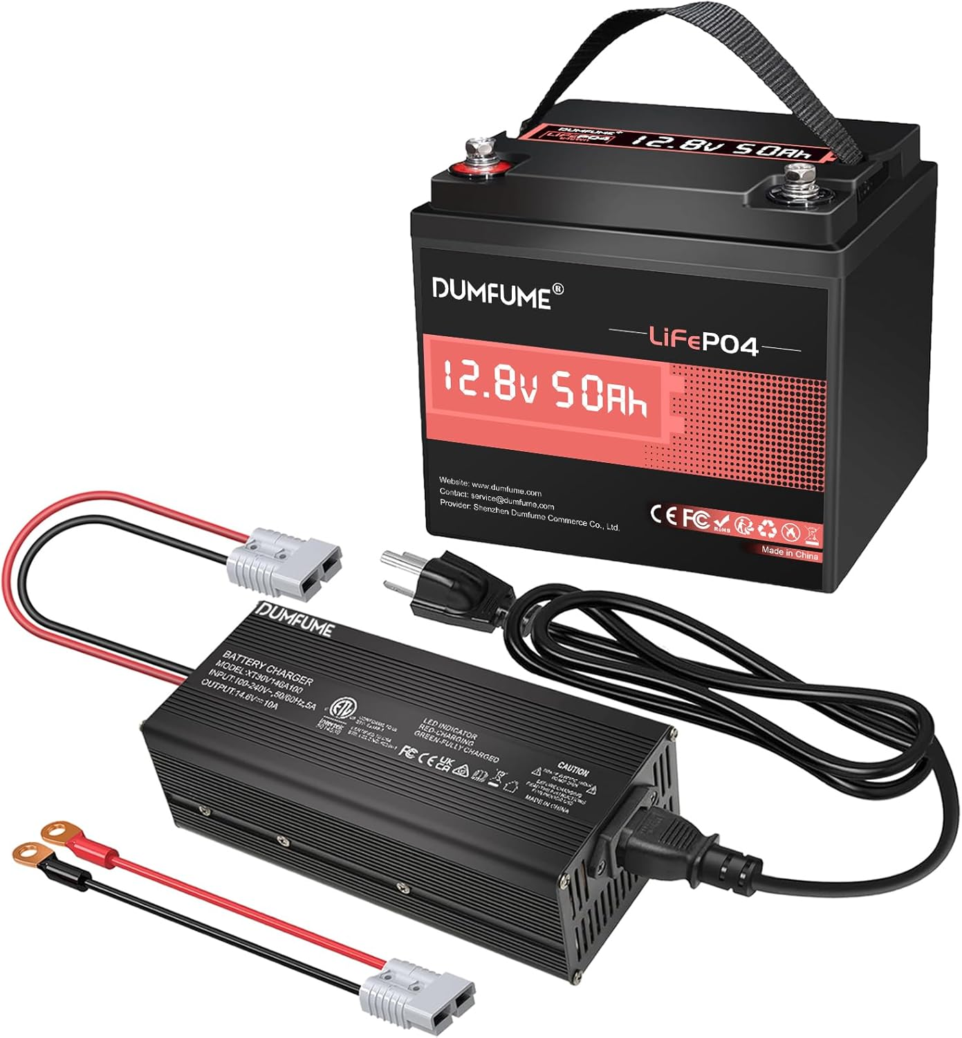 Dumfume 12.8V 50Ah LiFePO4 Battery + 14.6V 10A Charger Combo | Built-in 50A BMS | 5-Hour Fast Charge | 10-Year Lifespan
