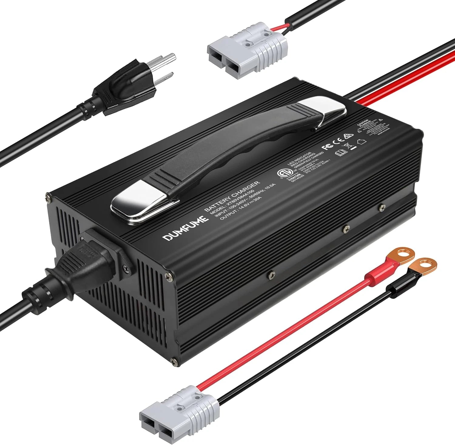 Dumfume 14.6V 30A LiFePO4 Battery Charger Fast & Safe Charging for 12V Lithium Iron Phosphate Batteries