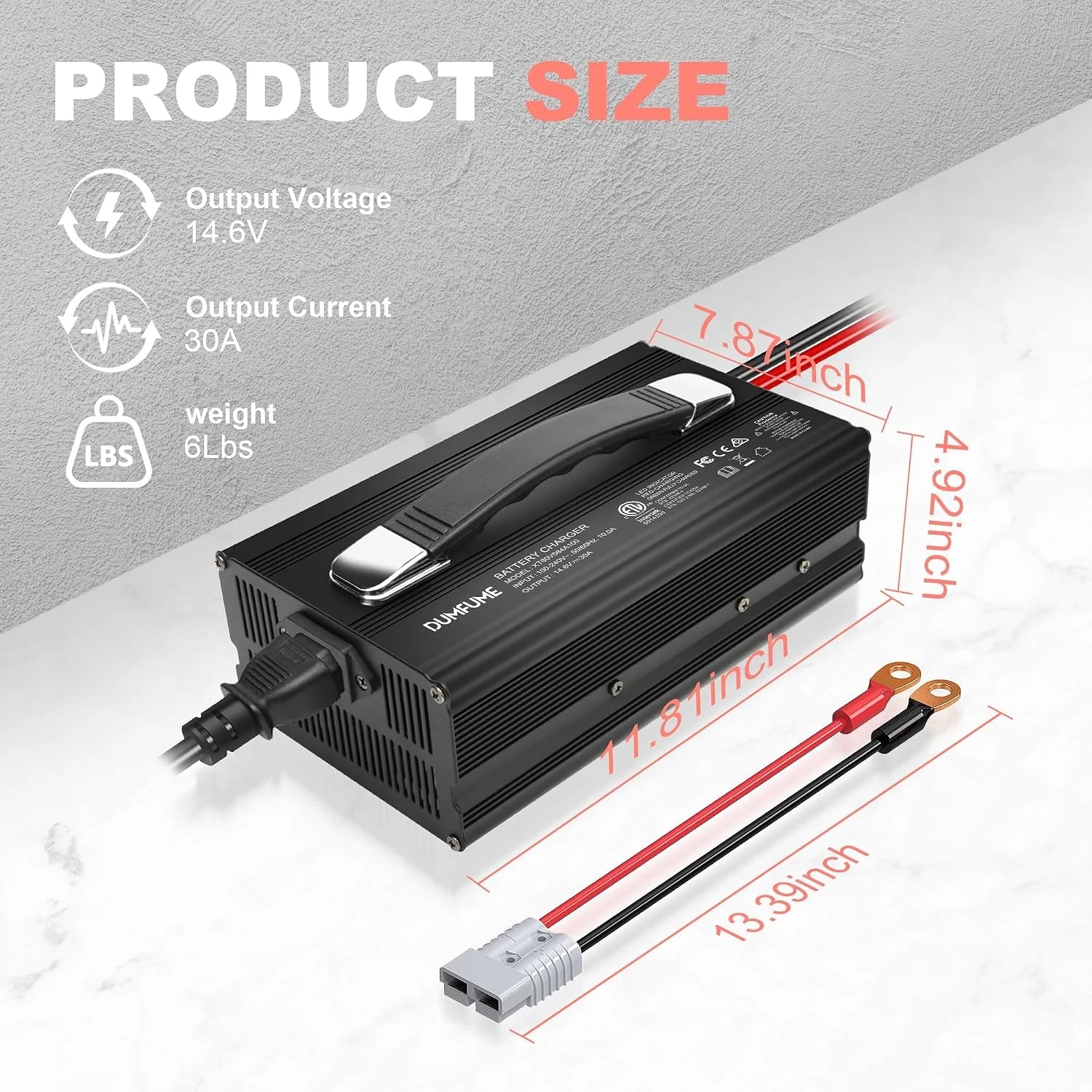 Dumfume 14.6V 30A LiFePO4 Battery Charger Fast & Safe Charging for 12V Lithium Iron Phosphate Batteries