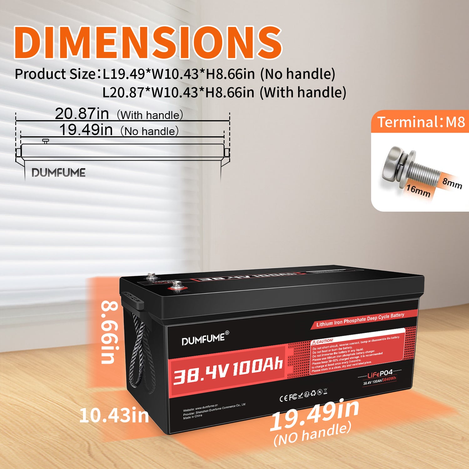 Dumfume 36V 100Ah Deep Cycle Rechargeable LiFePO4 Battery for RV, Solar, Marine, Camping, Off-Grid, Home Energy Storage, Golf Carts