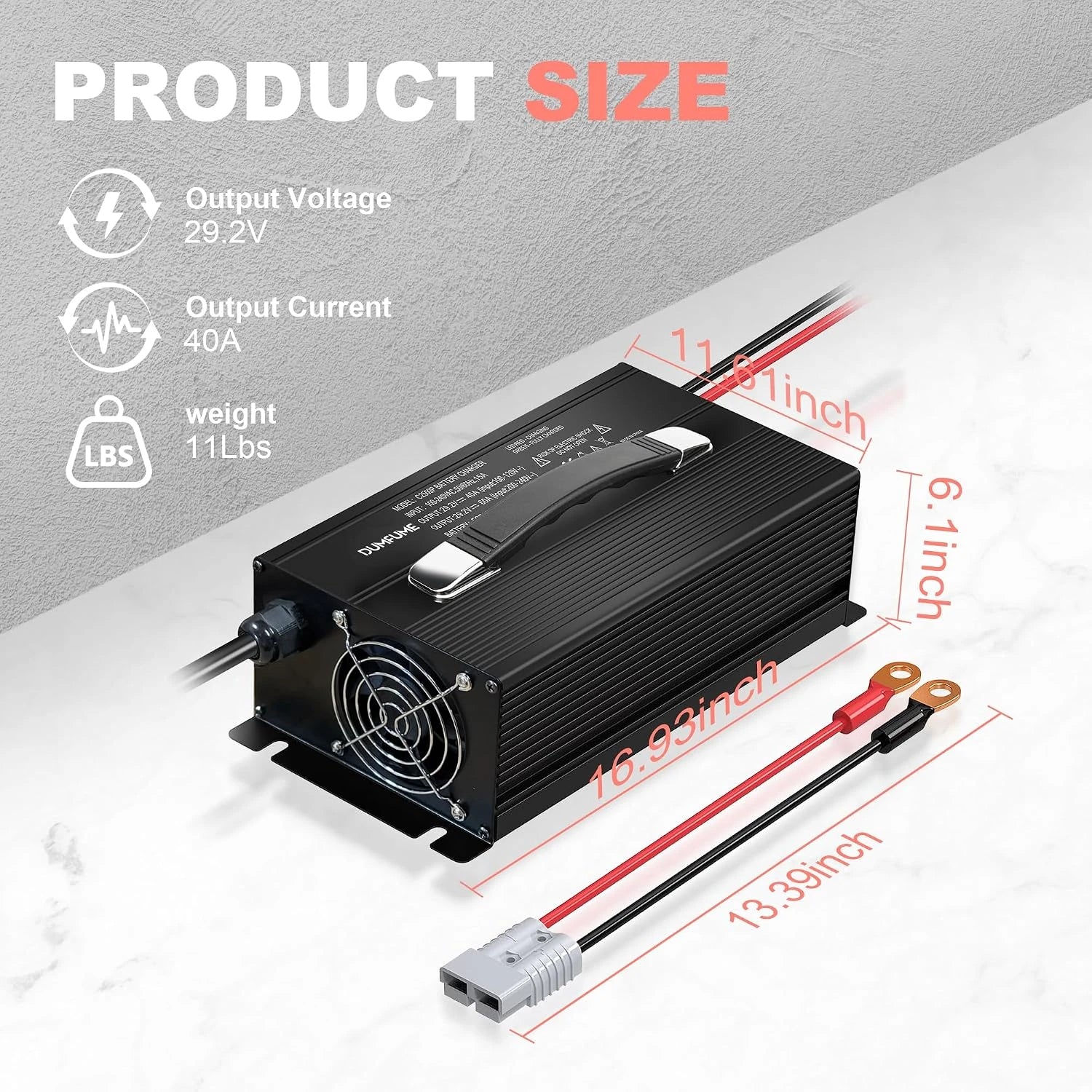 Dumfume 29.2V 40A LiFePO4 Battery Charger  Built-in Security Protection & Anderson Connector