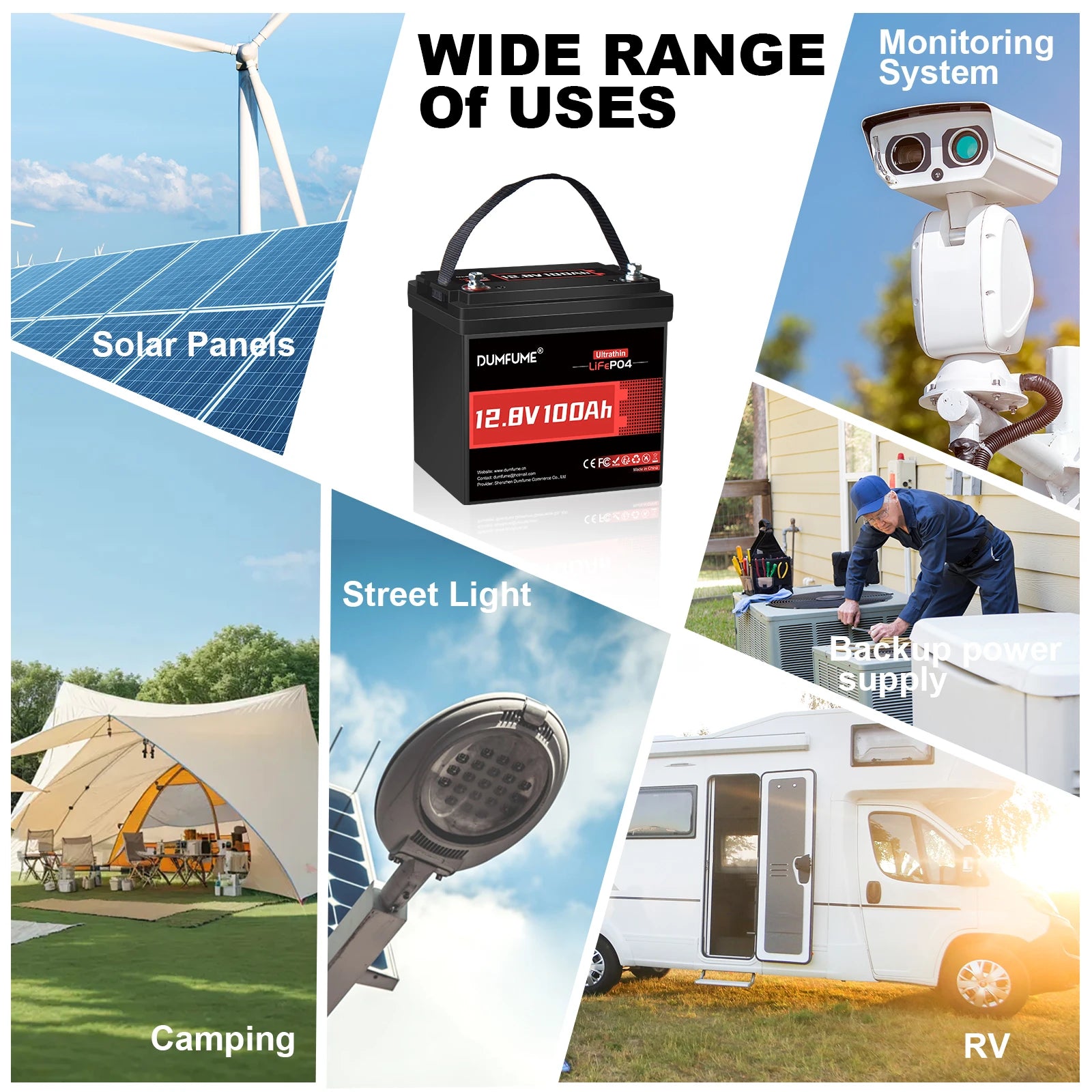 dumfume battery website 12V 100Ah wide range of uses
