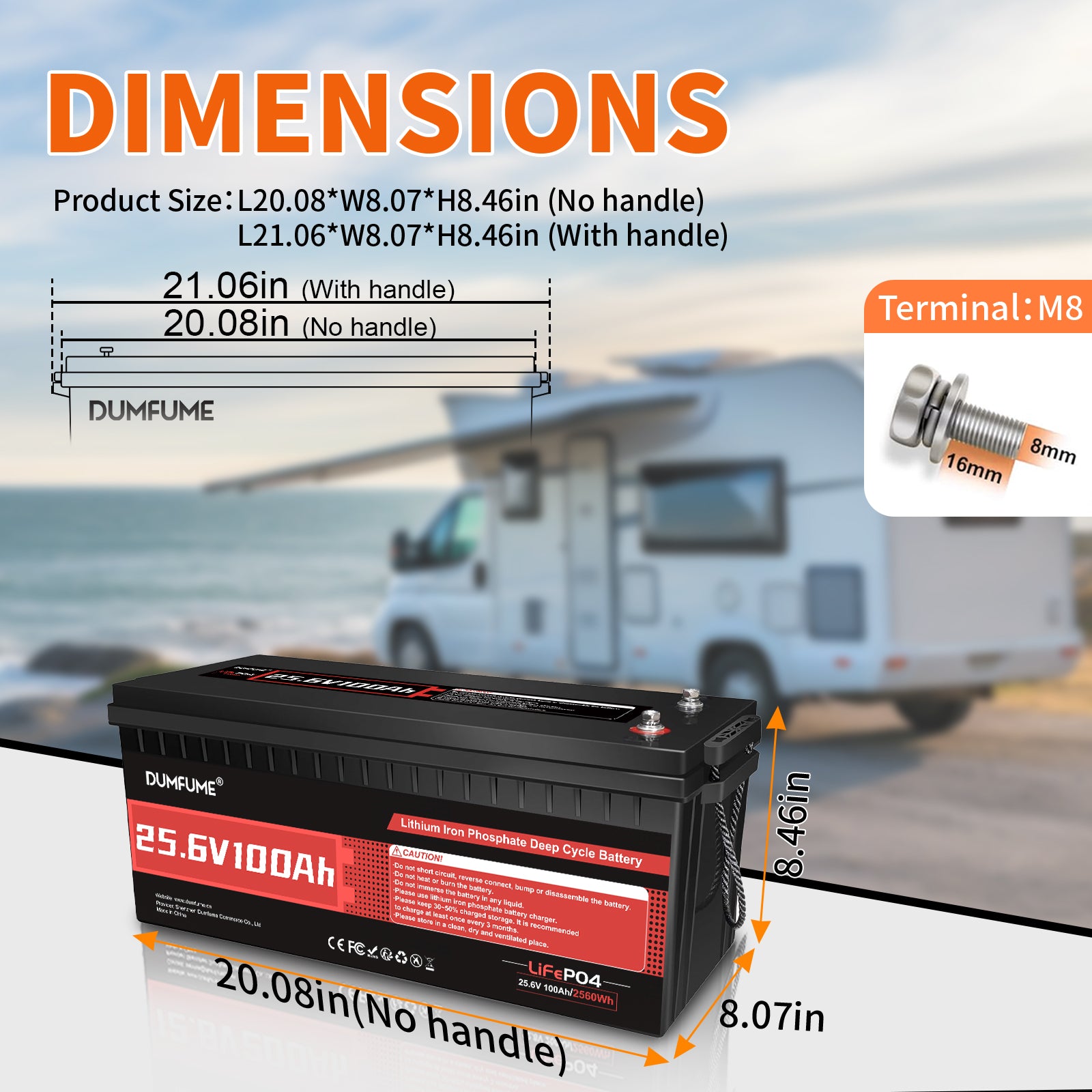 Dumfume 24V 100Ah Deep Cycle Rechargeable LiFePO4  Battery 