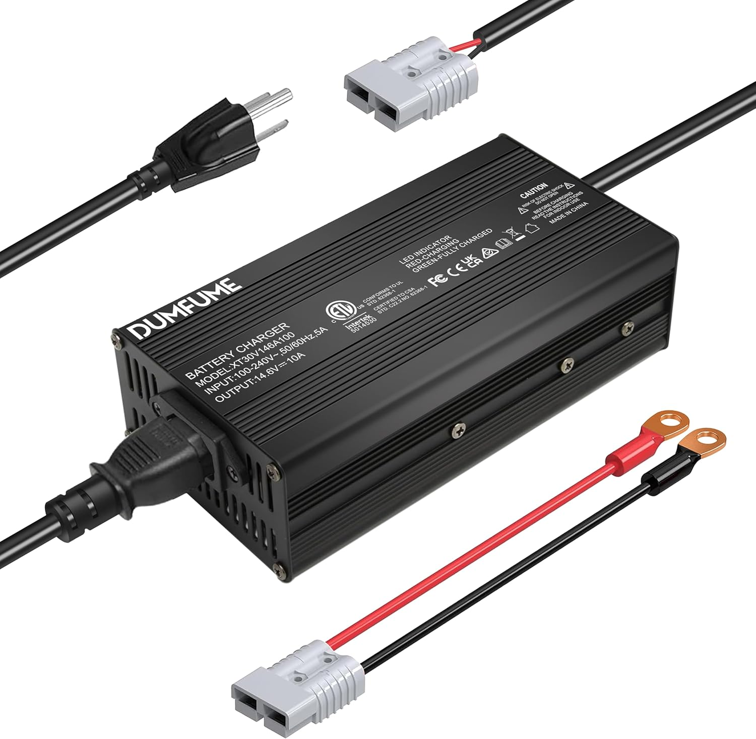 Dumfume 14.6V 10A LiFePO4 Battery Charger Fast & Safe Charging for 12V Lithium Iron Phosphate Batteries