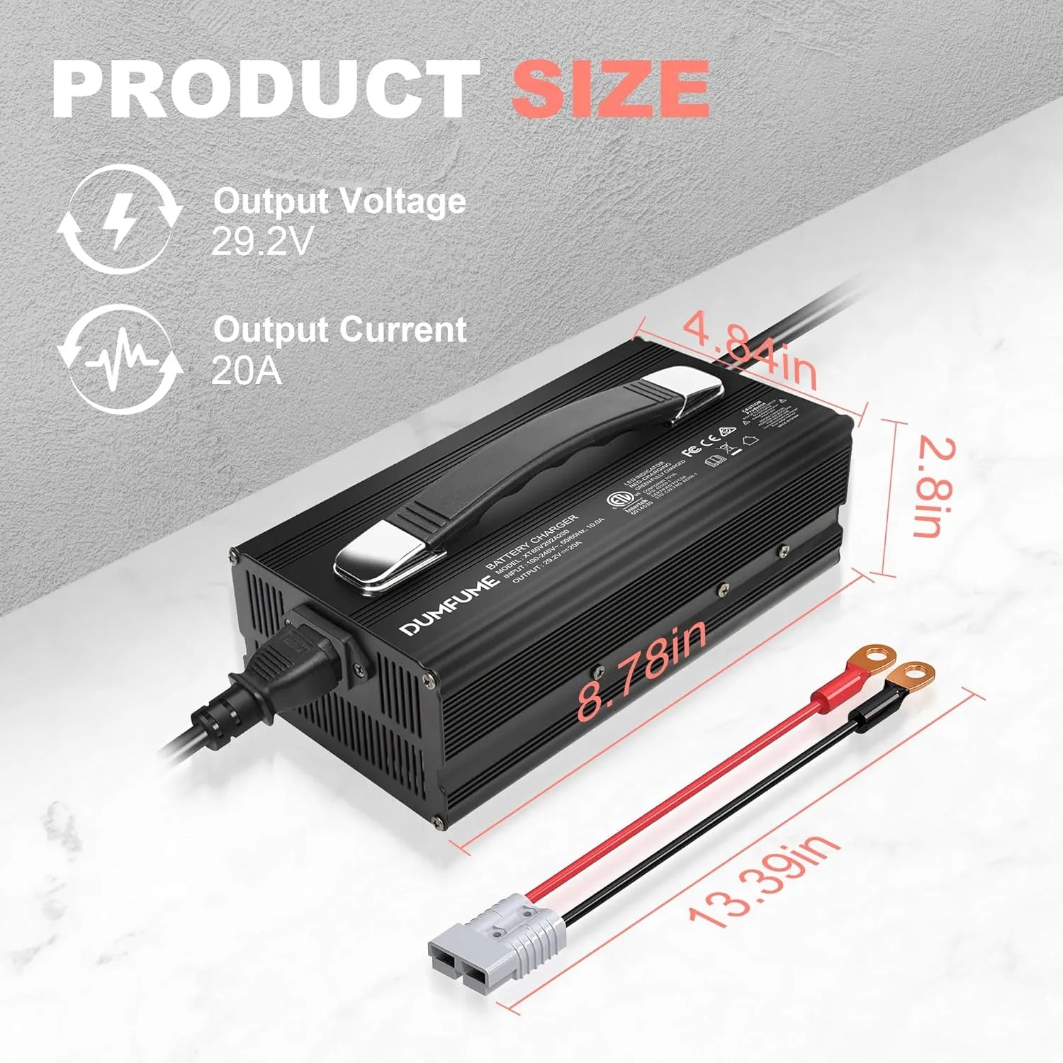 Dumfume 29.2V 20A LiFePO4 Battery Charger  Built-in Security Protection & Anderson Connector