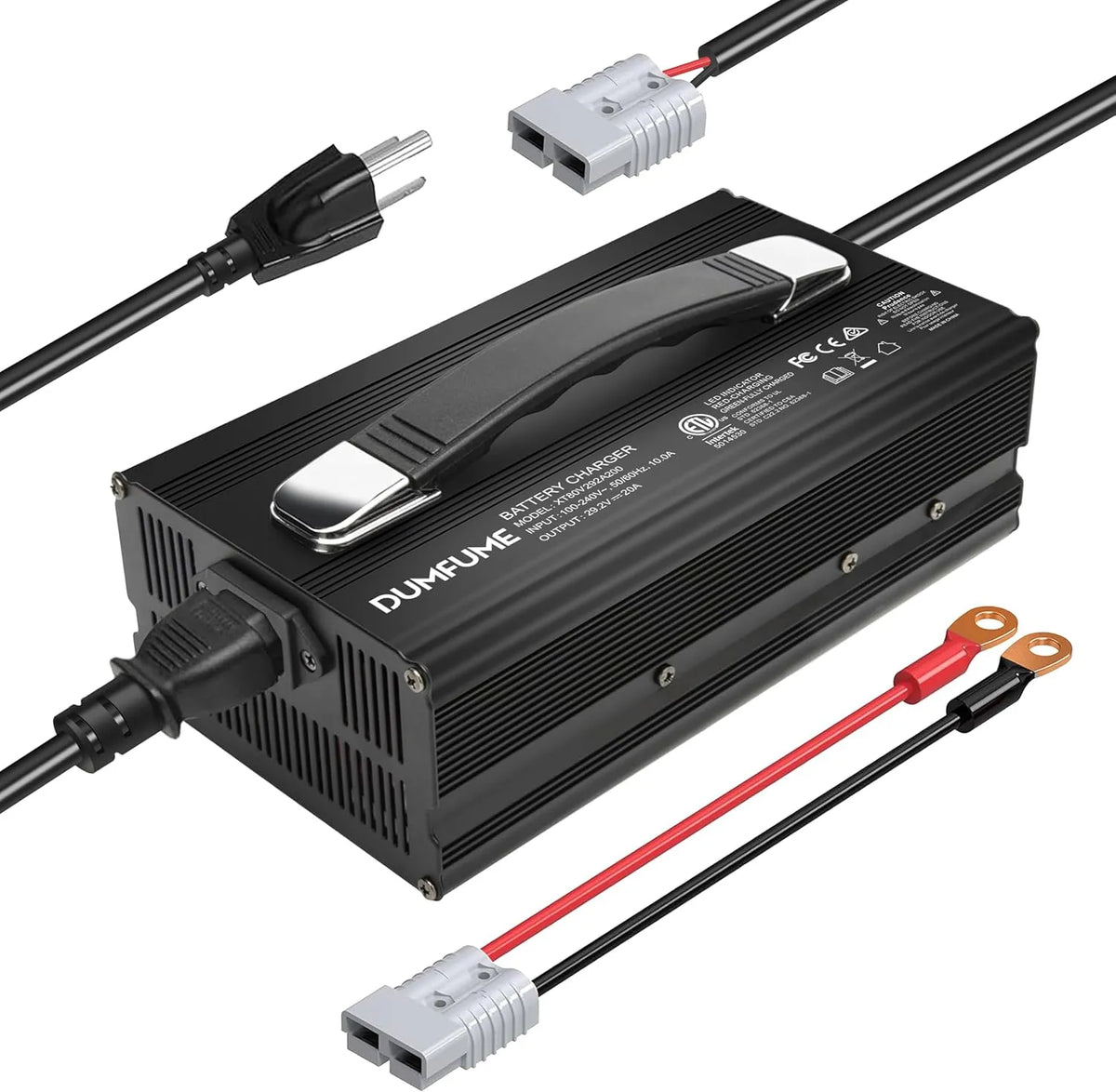 Dumfume 29.2V 20A LiFePO4 Battery Charger  Built-in Security Protection & Anderson Connector