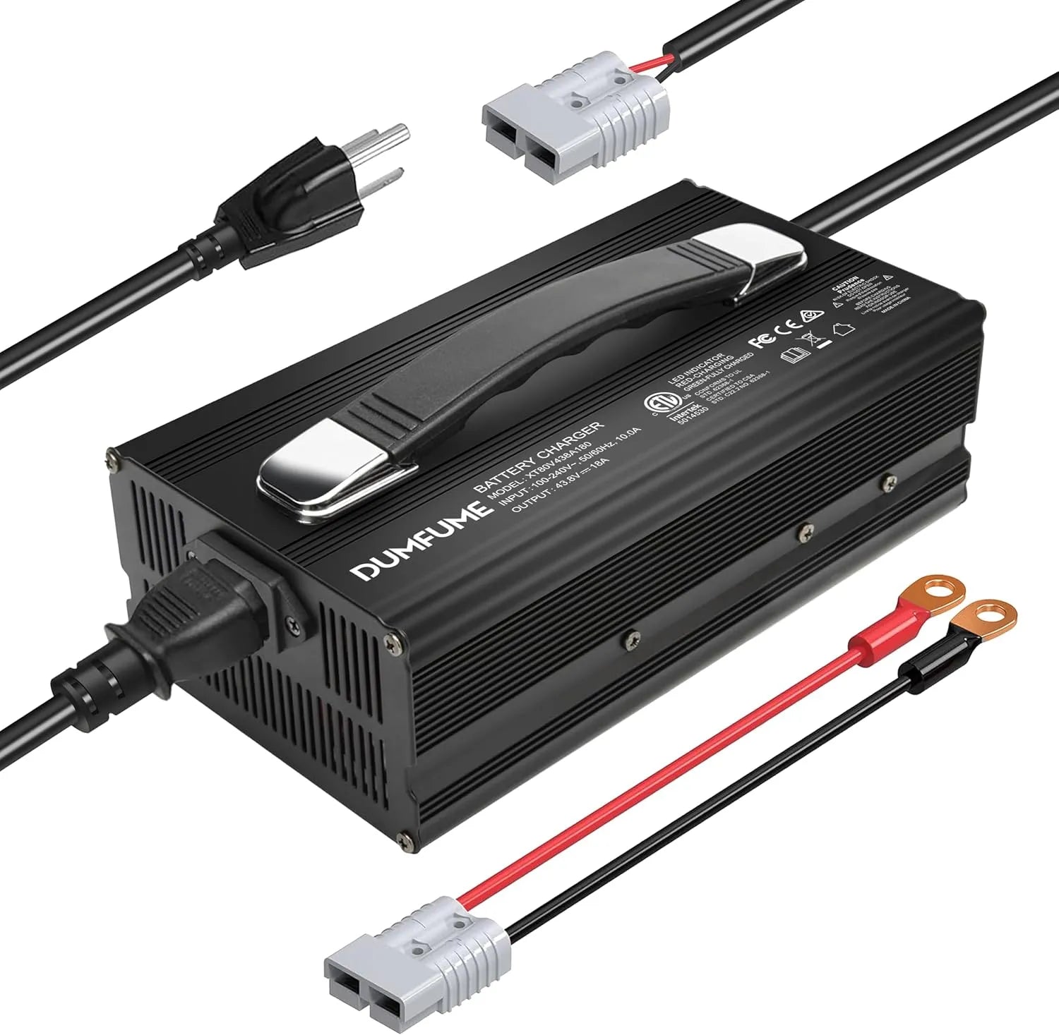 Dumfume High-Efficiency 38.4V LiFePO4 Battery Charger 43.8V 18A with Anderson Connector & Full Protection