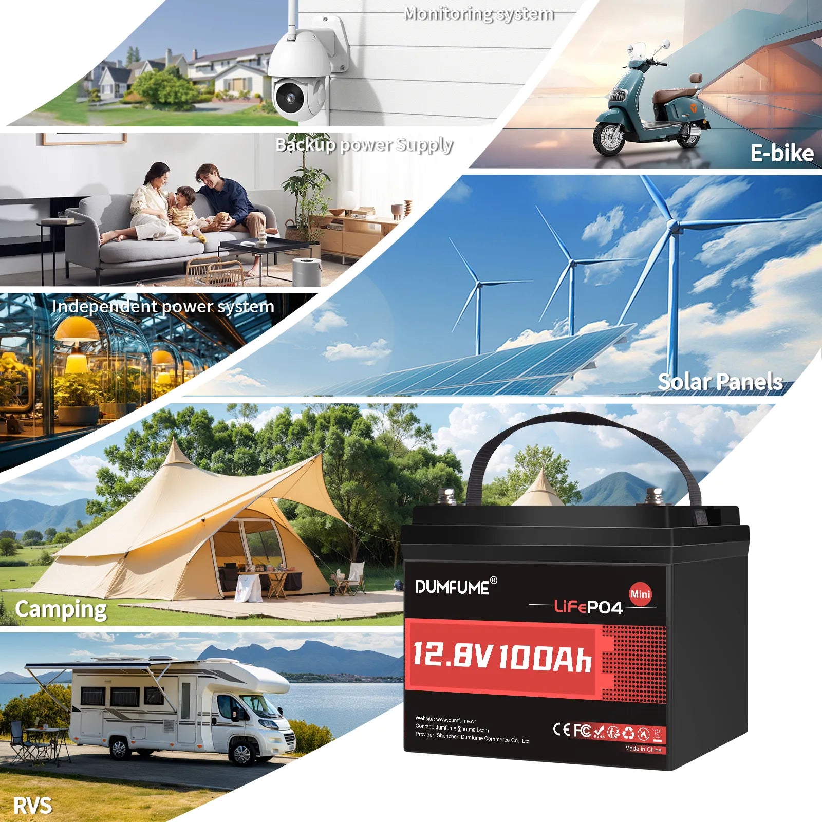 Dumfume 12V 100Ah Mini  Max Deep Cycle Rechargeable LiFePO4 Battery for RV Camping Solar Off-Grid