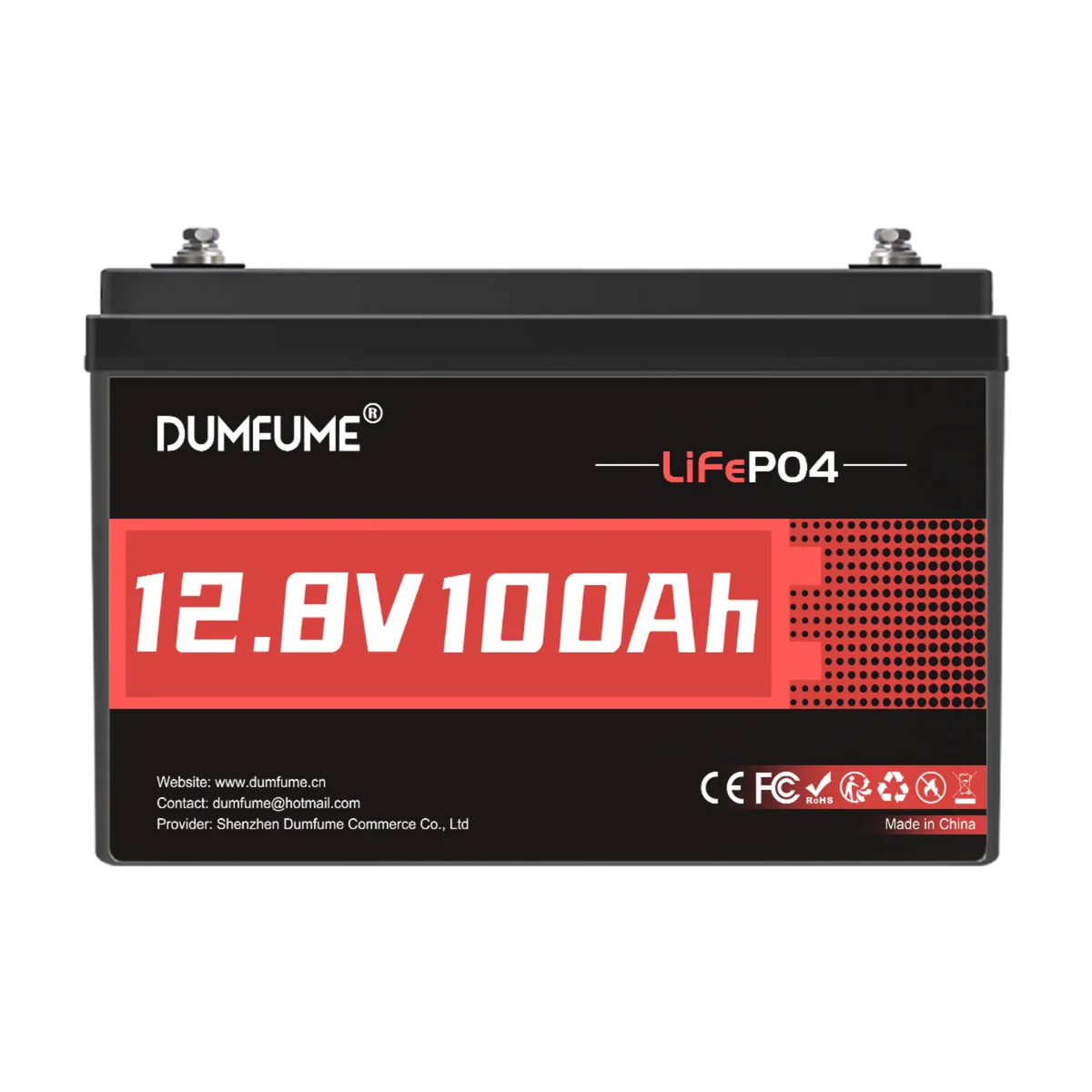Dumfume  12V 100Ah Deep Cycle Rechargeable LiFePO4 Battery for RV Camping Solar Off-Grid