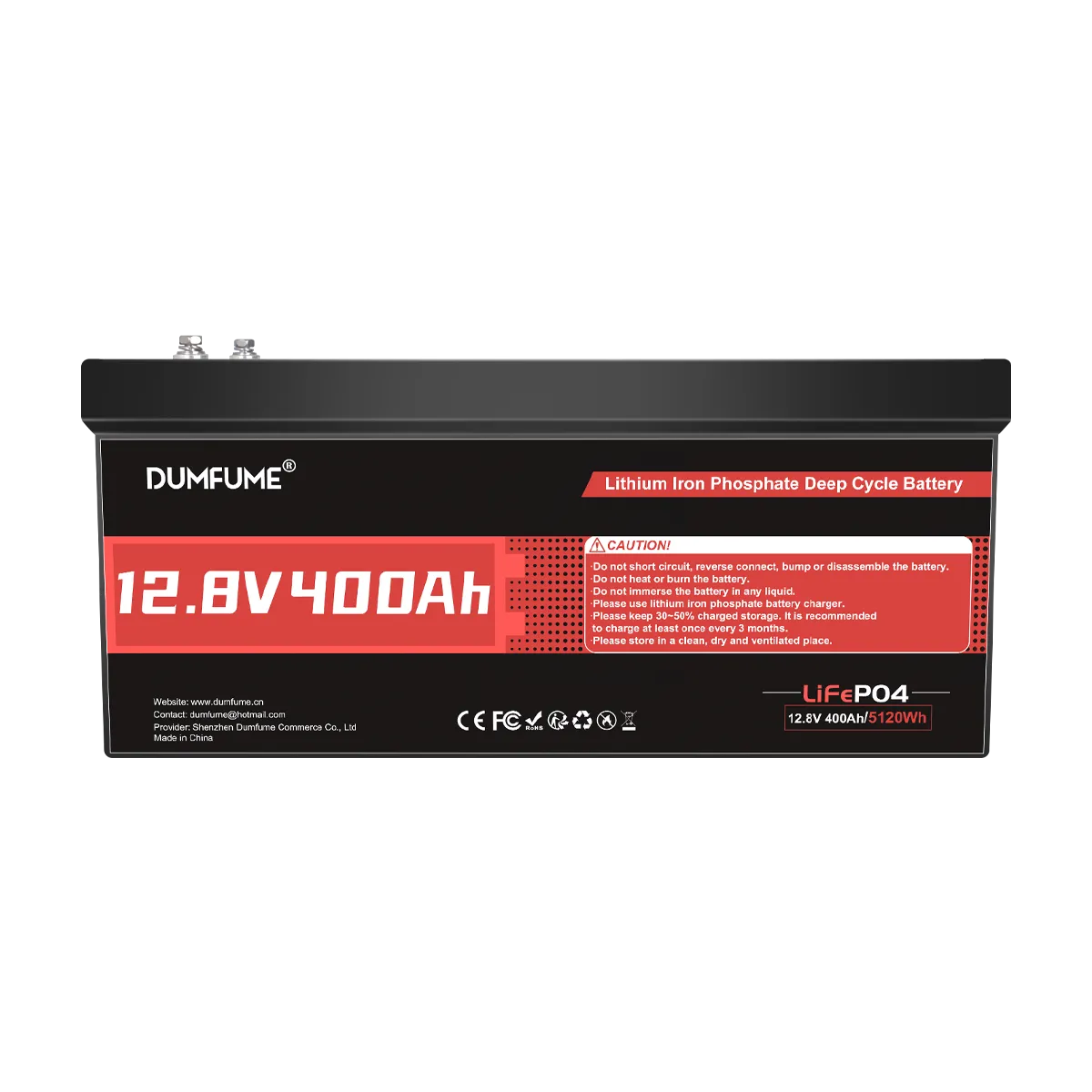 Dumfume 12V 400Ah Deep Cycle Rechargeable LiFePO4 Battery 