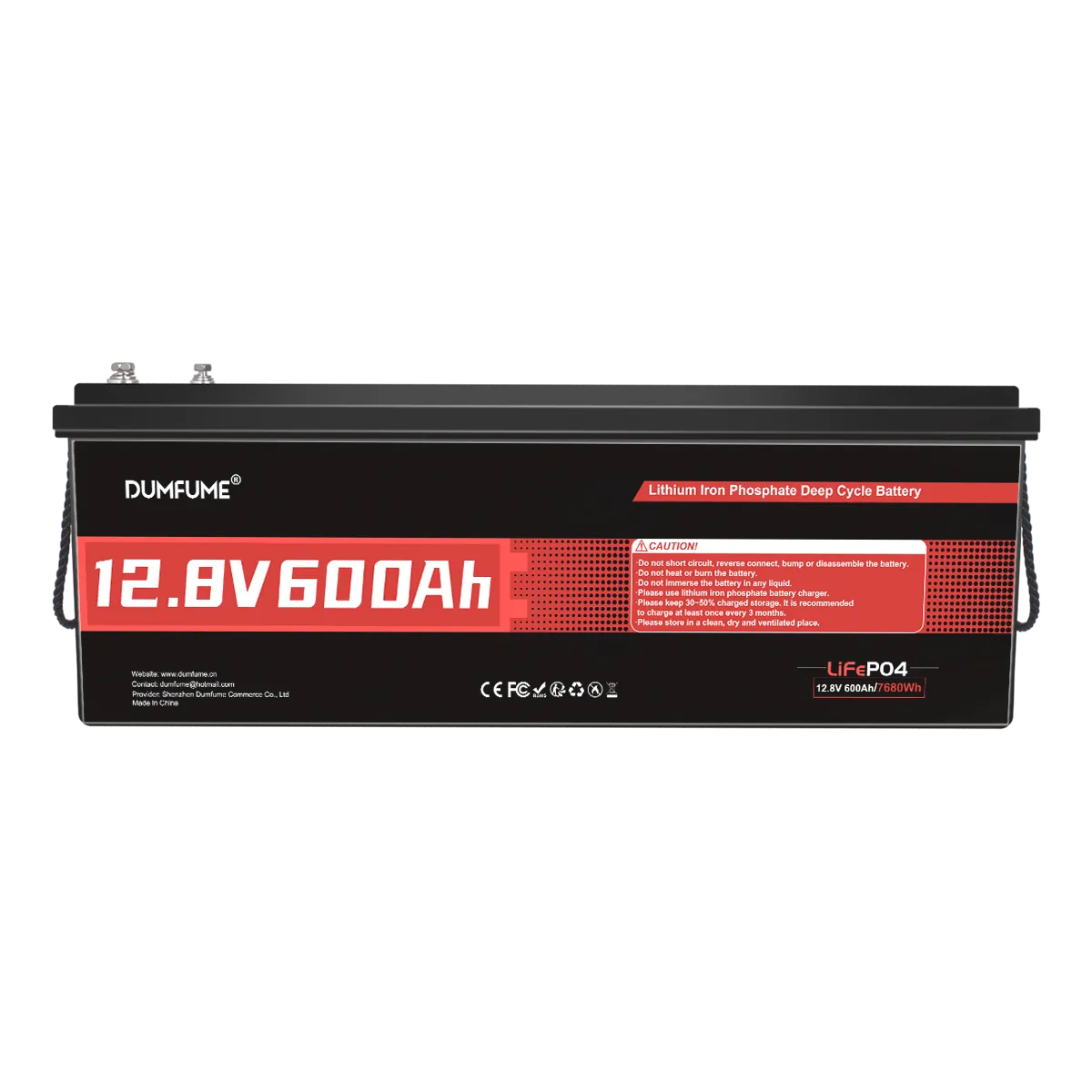 Dumfume 12V 600Ah Deep Cycle Rechargeable LiFePO4 Battery