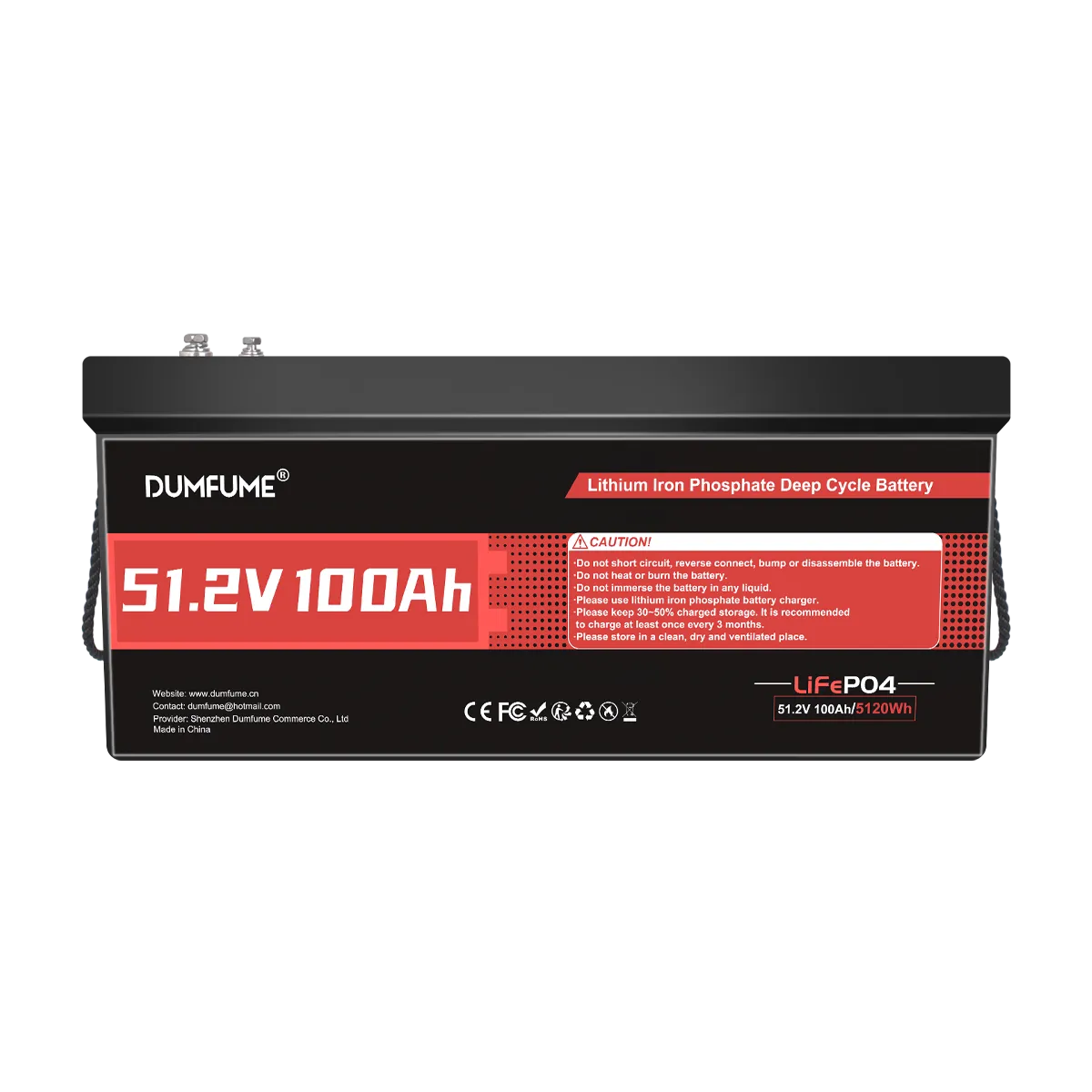 Dumfume 48V 100Ah Deep Cycle Rechargeable LiFePO4 Battery