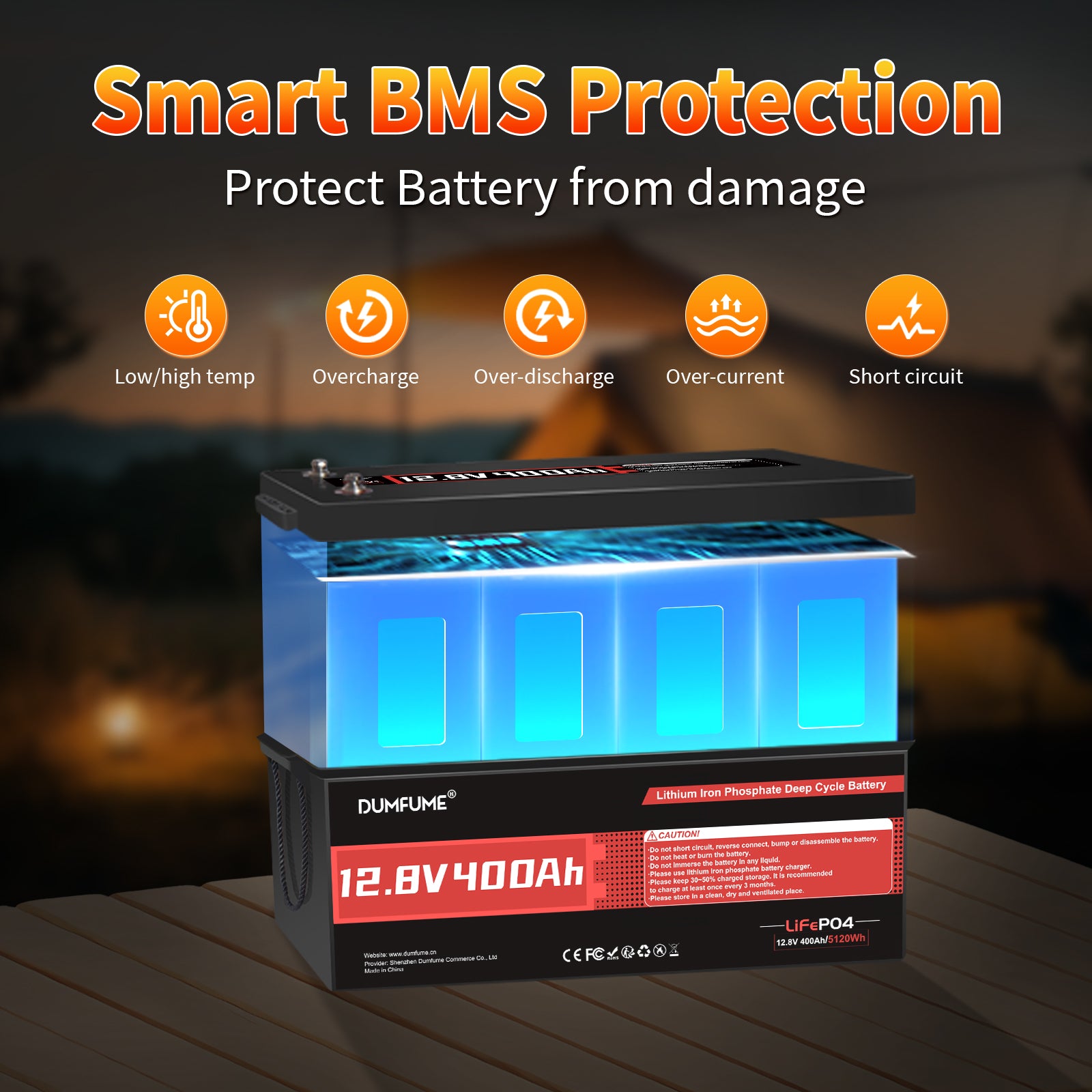Dumfume 12V 400Ah Deep Cycle Rechargeable LiFePO4 Battery