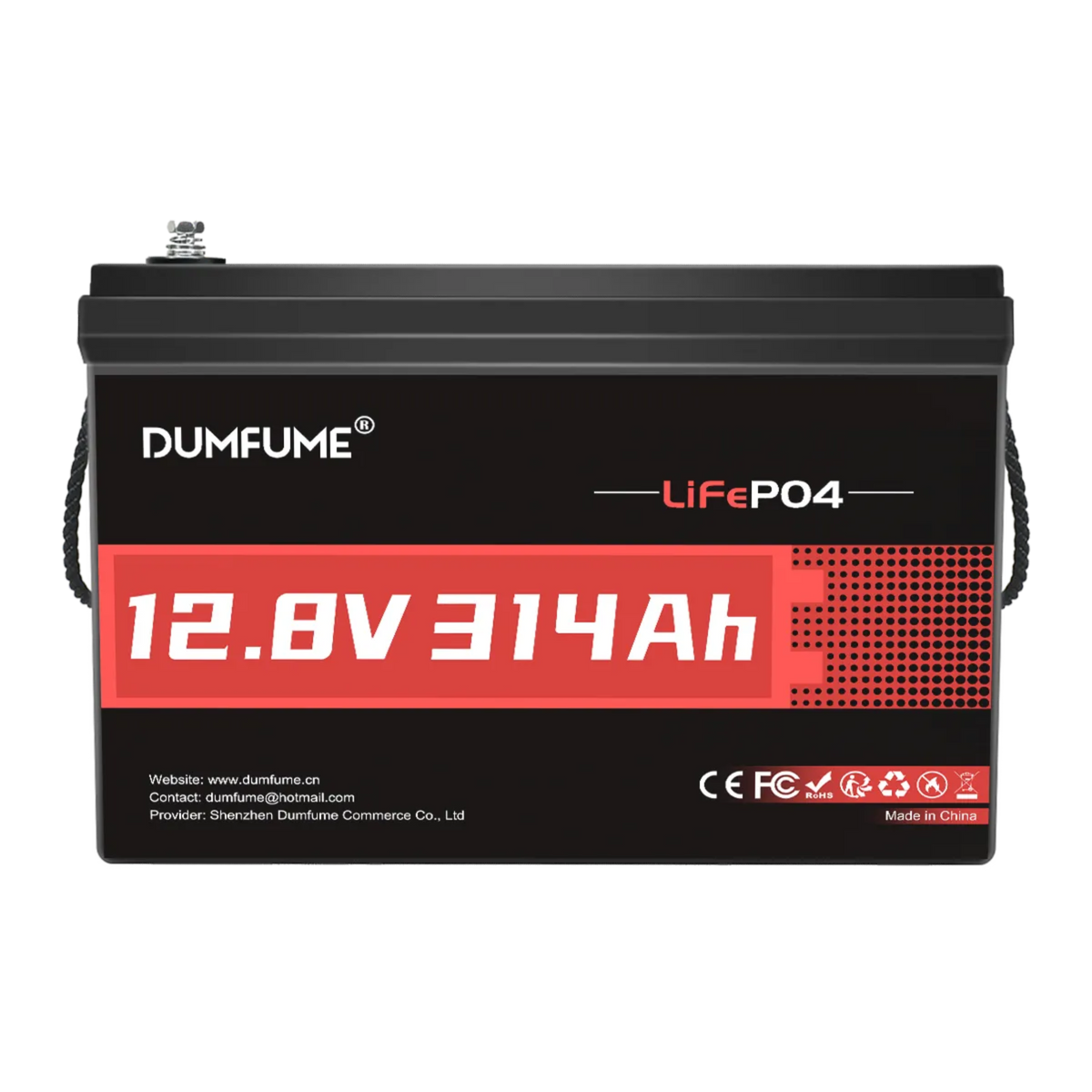 Dumfume 12V 314Ah Deep Cycle Rechargeable LiFePO4 Battery for RV, Solar Marine, Solar Panel, Camping