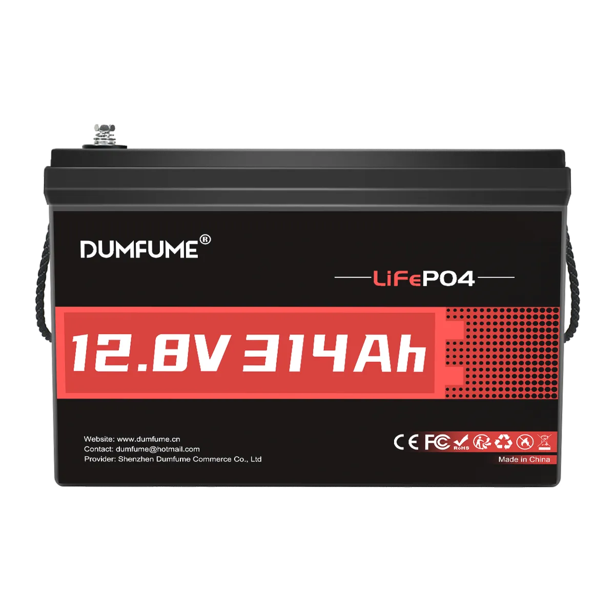 Dumfume 12V 314Ah Deep Cycle Rechargeable LiFePO4 Battery for RV, Solar Marine, Solar Panel, Camping